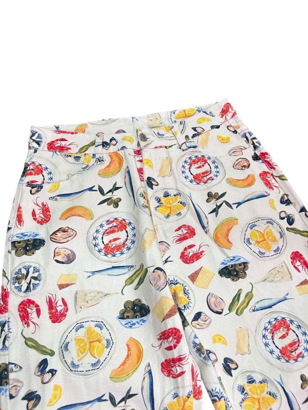 Italian summer Mediterranean wide leg tapas novelty print pants jeans - Picture 3 of 6